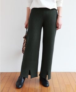 andme 前スリット入り リブ ニットパンツ